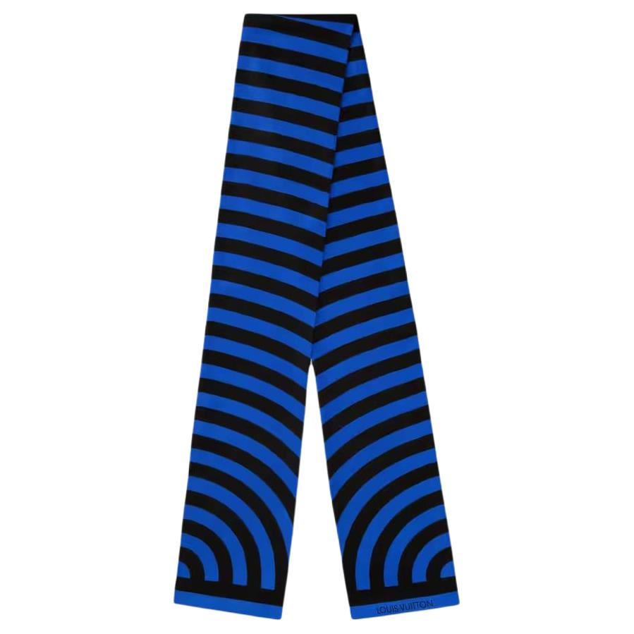 (Women) LOUIS VUITTON  Blue Striped Mulberry Silk Scarf M97541