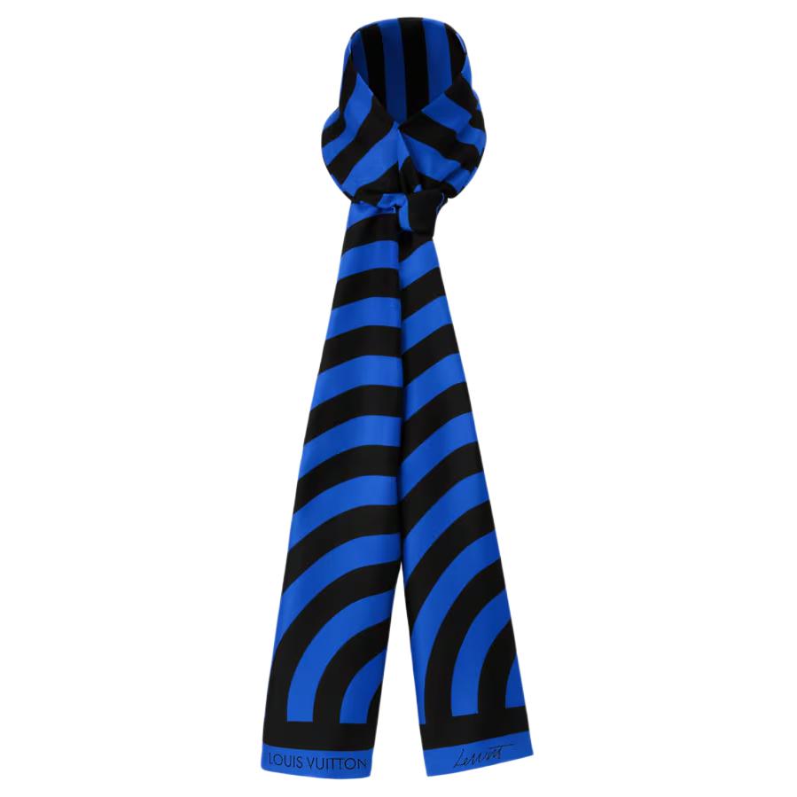 (Women) LOUIS VUITTON  Blue Striped Mulberry Silk Scarf M97541 圖 3