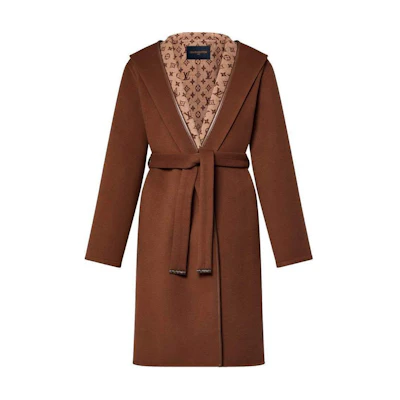 (Women) LOUIS VUITTON Brown Mid-Length Solid Hoodie Belted Coat 1AFCOU