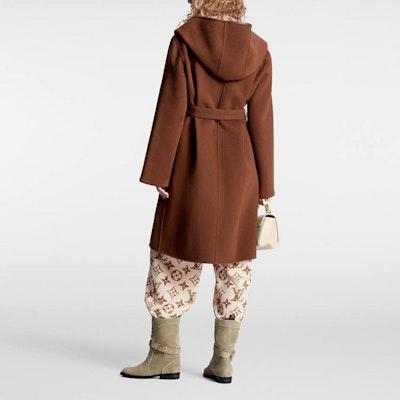 (Women) LOUIS VUITTON Brown Mid-Length Solid Hoodie Belted Coat 1AFCOU Shop (Women) LOUIS VUITTON Brown Mid-Length Solid Hoodie Belted Coat 1AFCOU