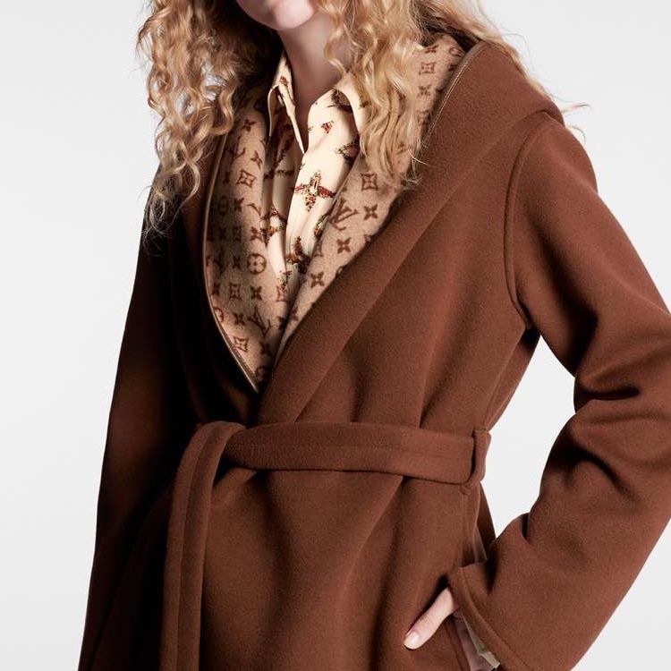 Details for (Women) LOUIS VUITTON  Brown Mid-Length Solid Hoodie Belted Coat 1AFCOU