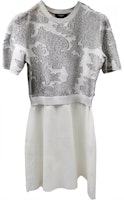 (Women) Louis Vuitton Casual Silver-White Crewneck Short Sleeve Dress RW181B (Women) Louis Vuitton Casual Silver-White Crewneck Short Sleeve Dress RW181B