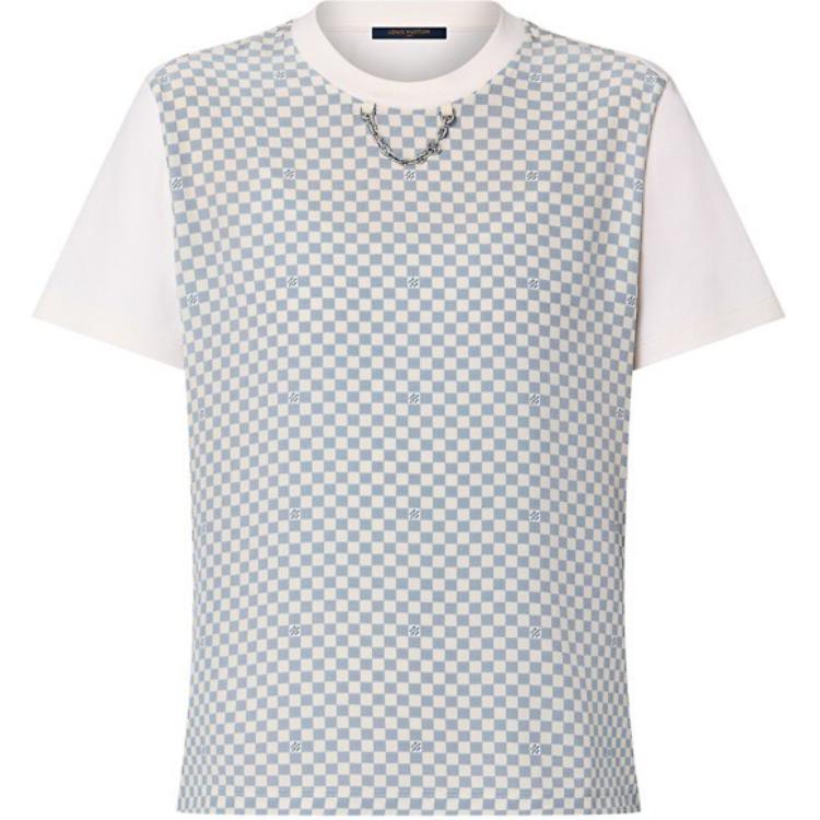 (Women) Louis Vuitton  Checkered Crew Neck T-Shirt Grey 1AFP97