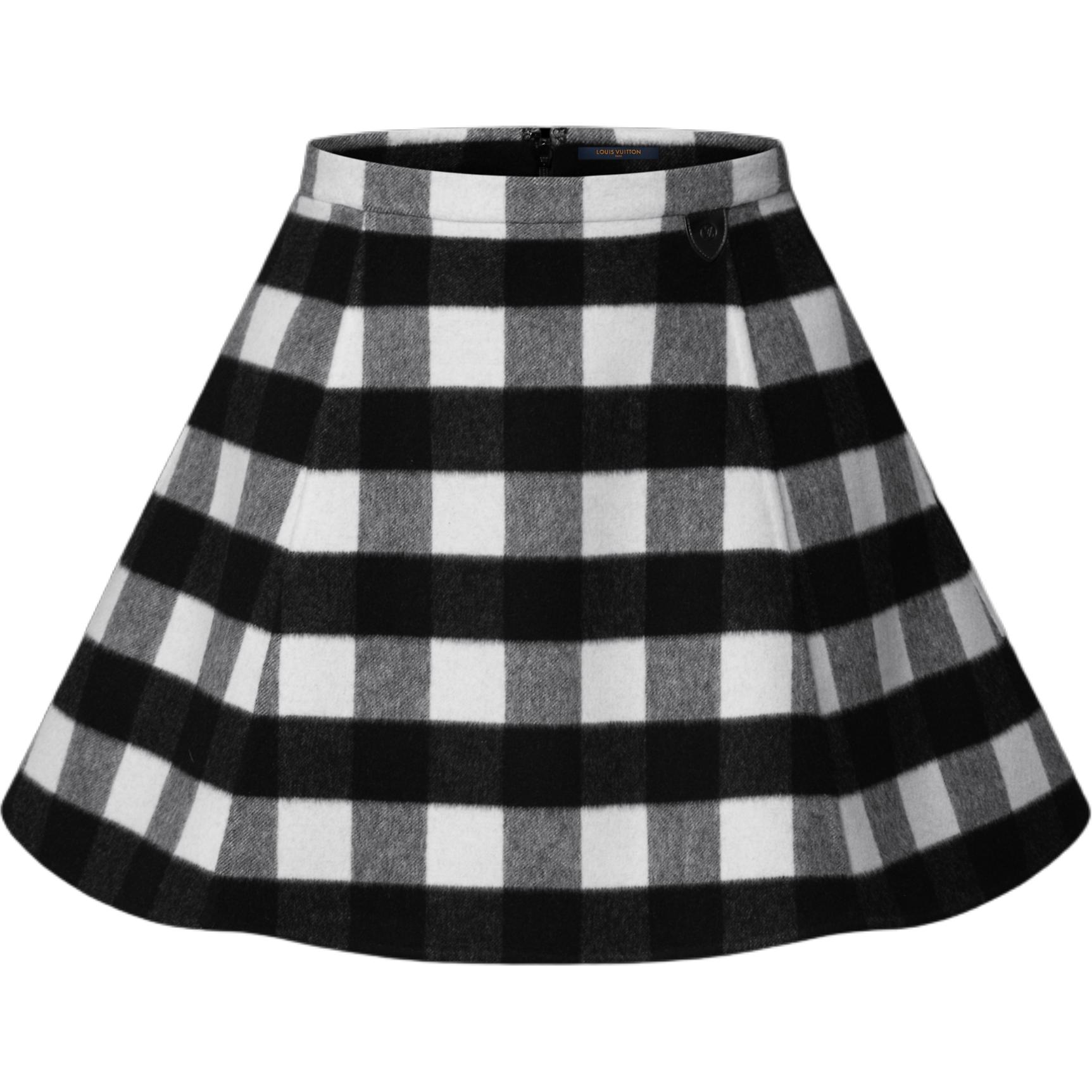 (Women) Louis Vuitton  Checkered Flared Mini Skirt with Hidden Back Zipper Casual. 1AIQOZ