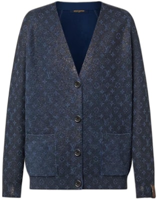 (W) 路易威登 深蓝色闪光印花V领针织开衫配口袋 1AC1BY Buy (W) 路易威登 深蓝色闪光印花V领针织开衫配口袋 1AC1BY