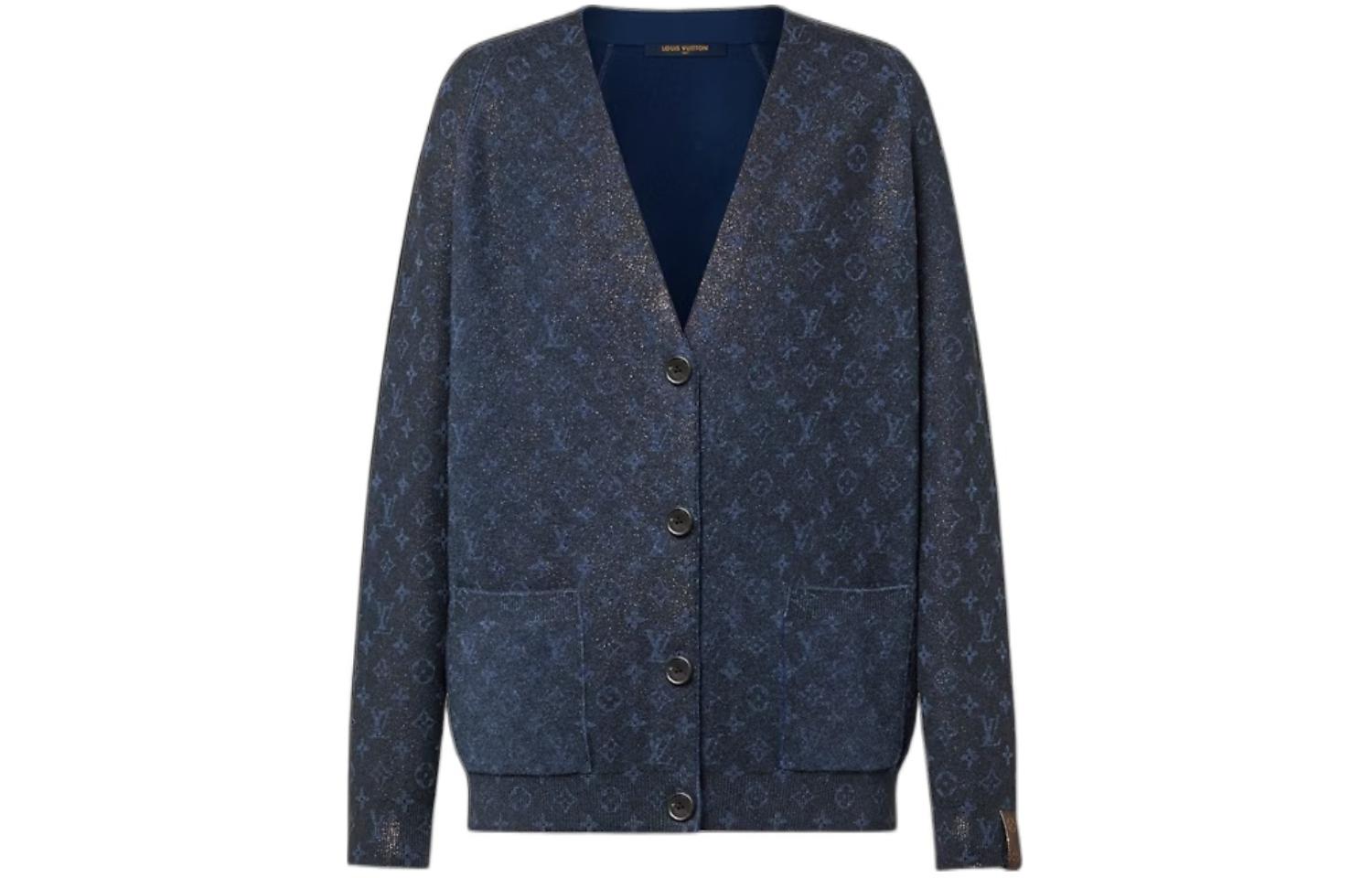 Order (W) 路易威登 深蓝色闪光印花V领针织开衫配口袋 1AC1BY