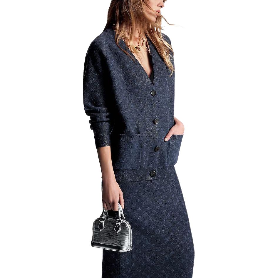 Purchase (W) 路易威登 深蓝色闪光印花V领针织开衫配口袋 1AC1BY