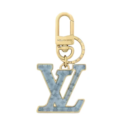 (Women) Louis Vuitton Gold Logo Metal Glass Keychain. M02590
