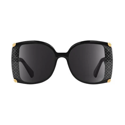 (Women) Louis Vuitton Irregular Shaped Sunglasses Black Nylon Acetate Logo. Z1294W