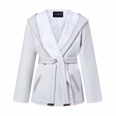 (Women) Louis Vuitton Lace-Up Hooded Long Sleeve Coat Grey 1AGDTB