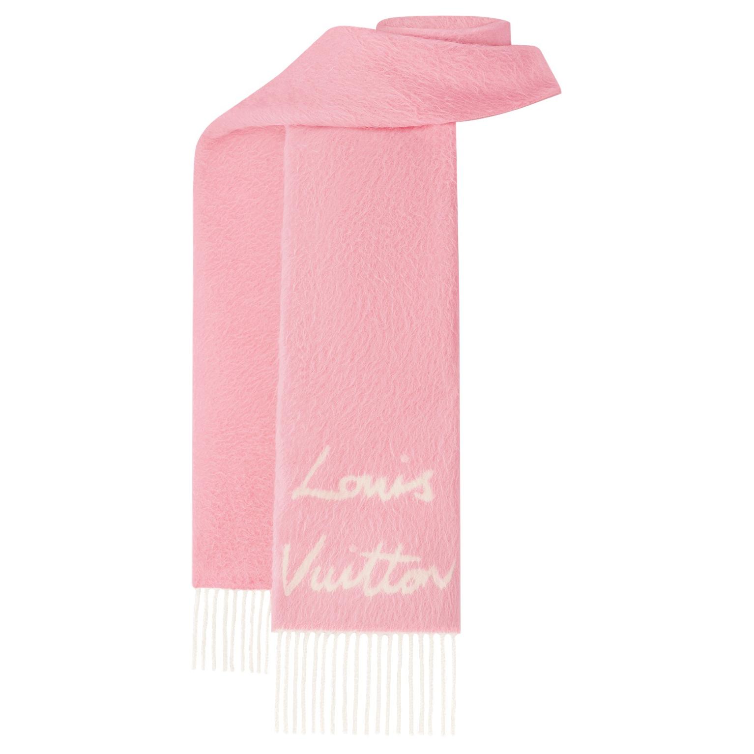 (Women) LOUIS VUITTON  Logo Alpaca Wool Knitted Scarf in Rose Pink. M94797