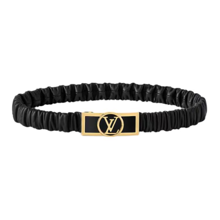 (Women) LOUIS VUITTON  Logo Buckle Smooth Leather Belt Black 2.5CM M8734Y