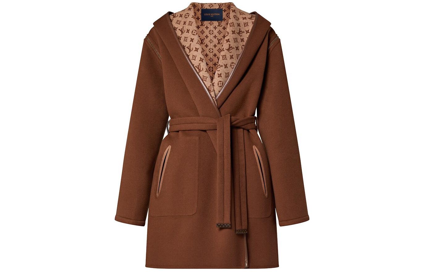 (Women) Louis Vuitton  Logo Hooded Long Sleeve Coat Brown 1AFCFC 圖 2