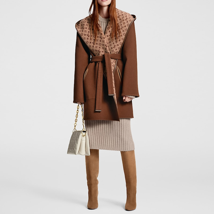(Women) Louis Vuitton  Logo Hooded Long Sleeve Coat Brown 1AFCFC 圖 3