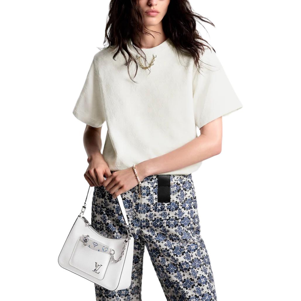 Purchase (W) ルイヴィトン ロゴ ジャカード チェーン ルーズフィット クルーネックTシャツ ホワイト 1AFTMS