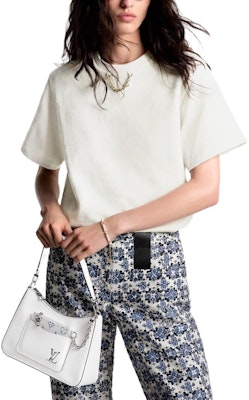 (W) ルイヴィトン ロゴ ジャカード チェーン ルーズフィット クルーネックTシャツ ホワイト 1AFTMS Purchase (W) ルイヴィトン ロゴ ジャカード チェーン ルーズフィット クルーネックTシャツ ホワイト 1AFTMS