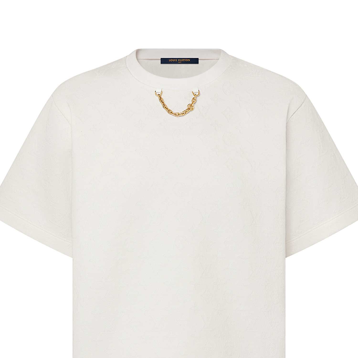 Details for (W) ルイヴィトン ロゴ ジャカード チェーン ルーズフィット クルーネックTシャツ ホワイト 1AFTMS