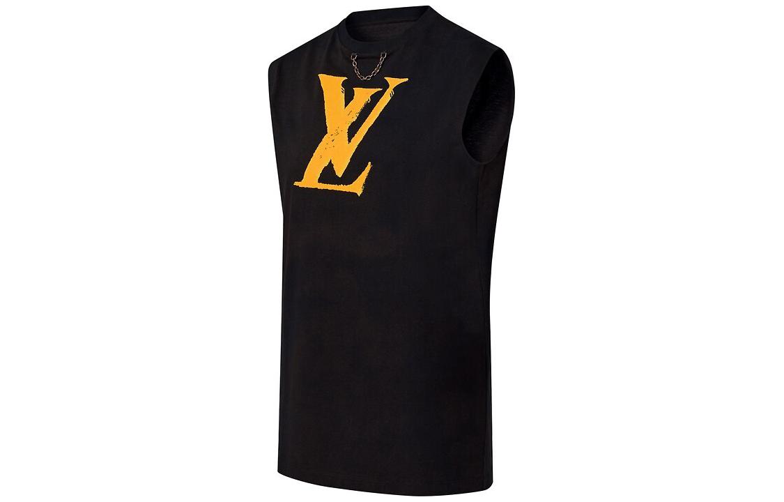 Shop (W) 루이 비통 로고 프린트 미디 탱크 드레스 블랙 1AFEMS