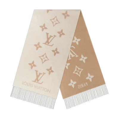 (Women) LOUIS VUITTON Monogram Cashmere Wool Scarf Brown/Beige Fashionable Warmth M78123