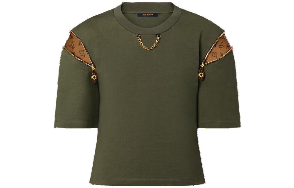 (Women) Louis Vuitton  Olive Colorblock Cropped Short Sleeve T-Shirt. 1ABSYO