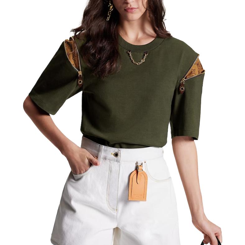 (Women) Louis Vuitton  Olive Colorblock Cropped Short Sleeve T-Shirt. 1ABSYO 圖 4