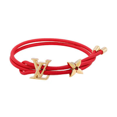 (Women) LOUIS VUITTON Red Flower Pattern Calfskin Leather Bracelet. M8532Z