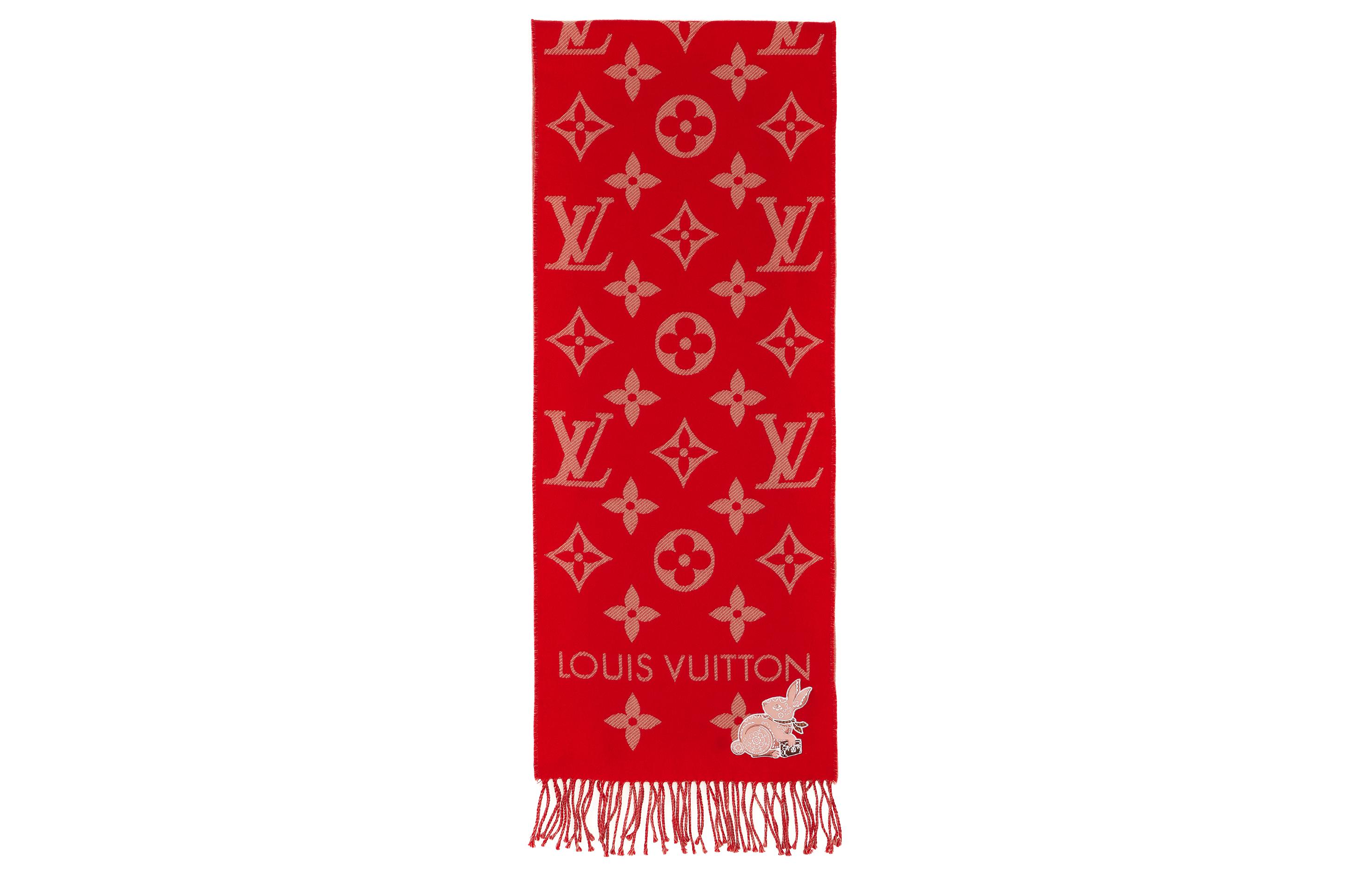 (Women) LOUIS VUITTON  Red Wool Scarf with Rabbit Jacquard Pattern M78166 圖 3