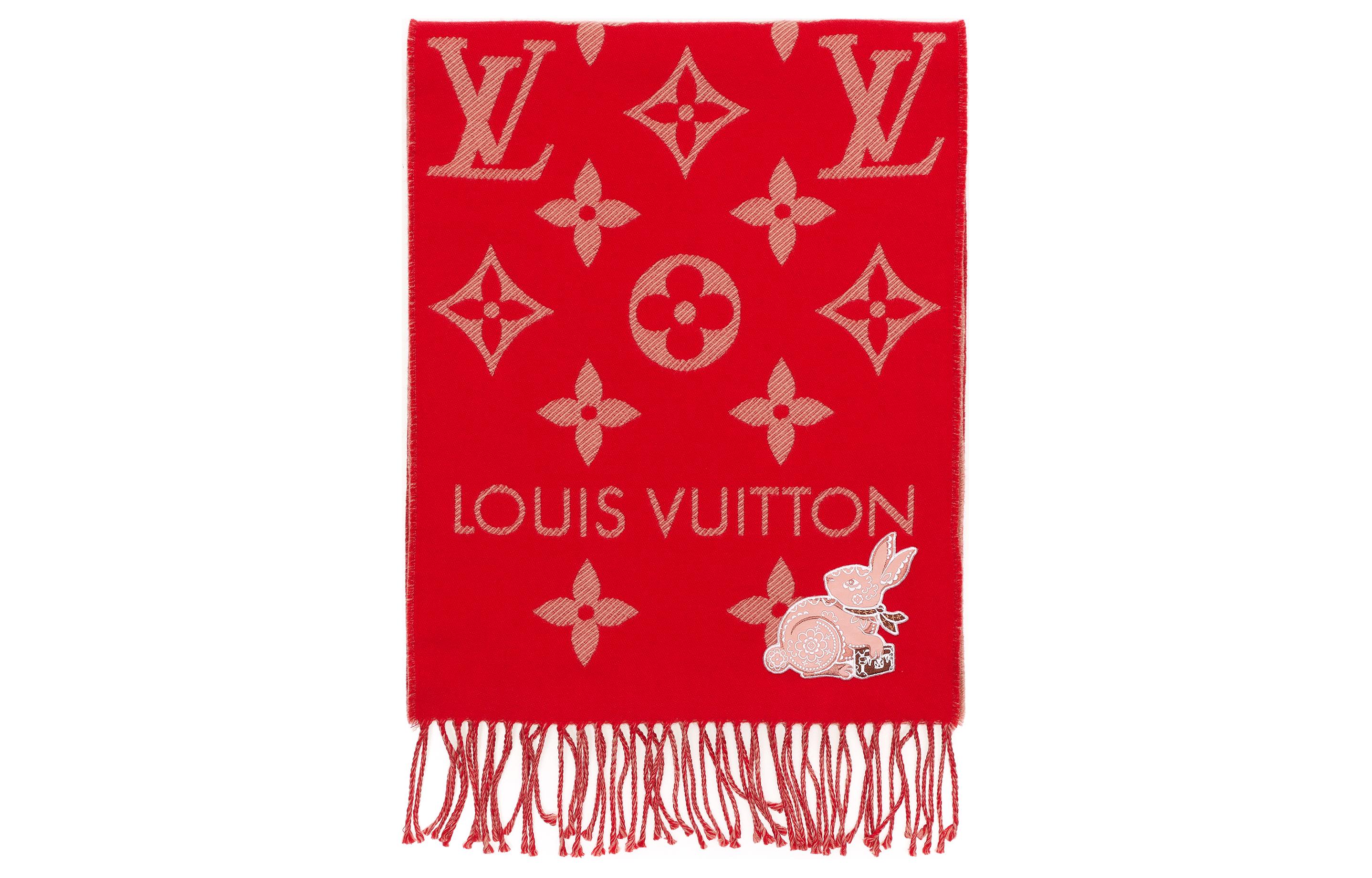 (Women) LOUIS VUITTON  Red Wool Scarf with Rabbit Jacquard Pattern M78166 圖 4