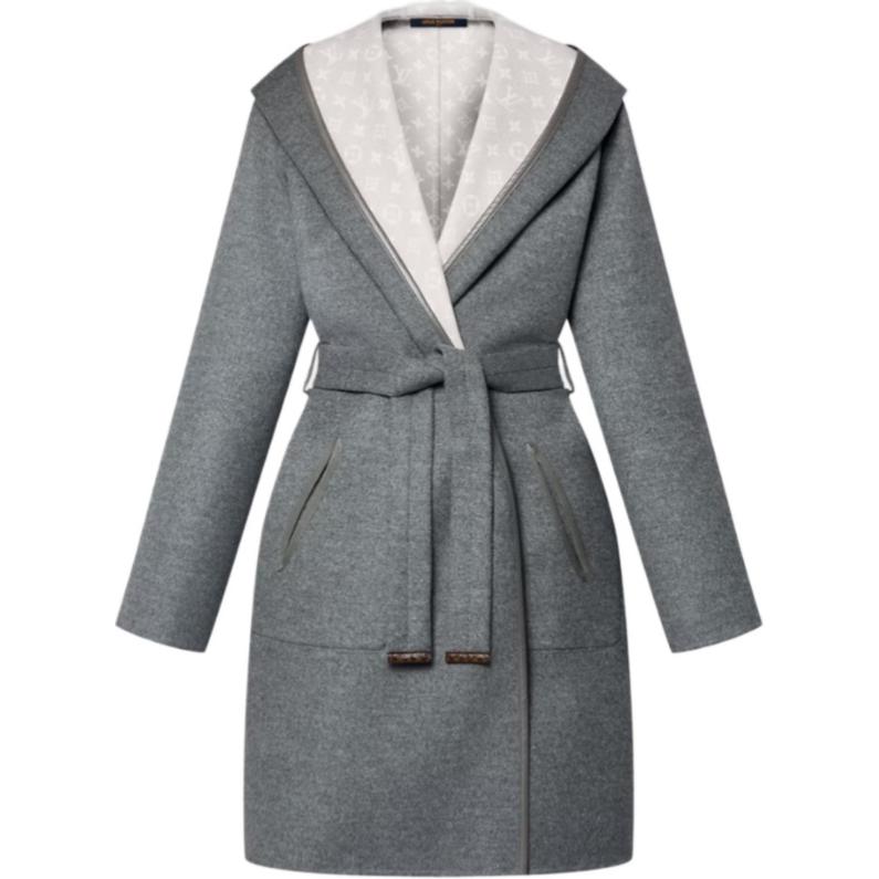 (Women) Louis Vuitton  Reversible Monogram Long Hooded Coat Grey White 1AFSJG 圖 2