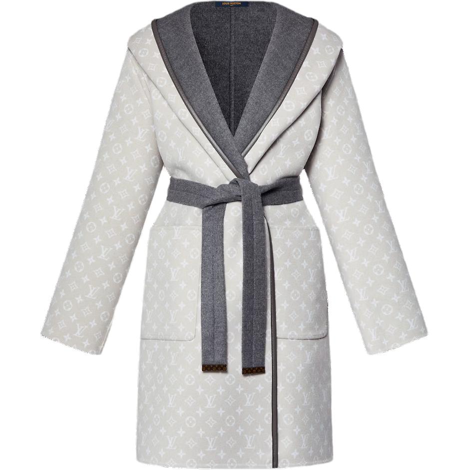 (Women) Louis Vuitton  Reversible Monogram Long Hooded Coat Grey White 1AFSJG 圖 3
