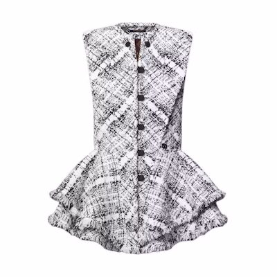 (Women) Louis Vuitton Sleeveless Ruffled Tweed Jacket Black 1AHGQ8