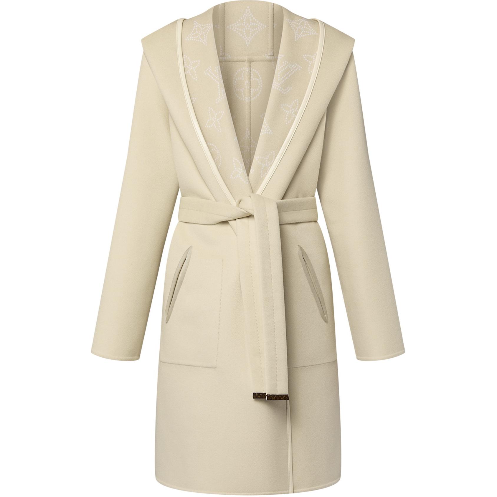 (Women) LOUIS VUITTON  Solid Beige Hooded Mid-Length Coat. 1AGBQD