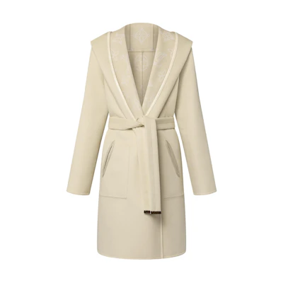 (Women) LOUIS VUITTON Solid Beige Hooded Mid-Length Coat. 1AGBQD