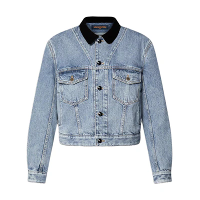(Women) LOUIS VUITTON Solid Denim Jacket Casual Blue 1AFEPJ