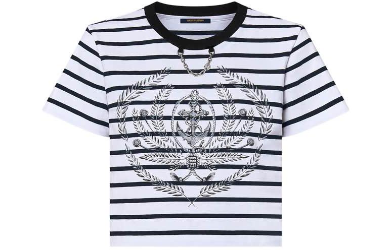 Order (Women) Louis Vuitton  Striped Print Short-Sleeve Crewneck Tee White SS24. 1AFMTI