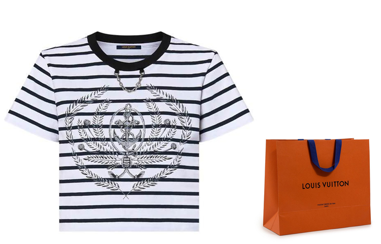 Lookbook (Women) Louis Vuitton  Striped Print Short-Sleeve Crewneck Tee White SS24. 1AFMTI