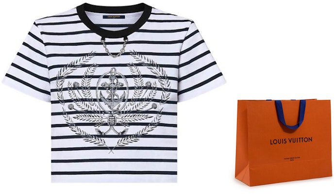 (Women) Louis Vuitton Striped Print Short-Sleeve Crewneck Tee White SS24. 1AFMTI Lookbook (Women) Louis Vuitton Striped Print Short-Sleeve Crewneck Tee White SS24. 1AFMTI