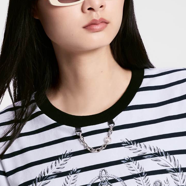 Purchase (Women) Louis Vuitton  Striped Print Short-Sleeve Crewneck Tee White SS24. 1AFMTI