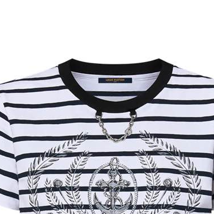 Details for (Women) Louis Vuitton  Striped Print Short-Sleeve Crewneck Tee White SS24. 1AFMTI