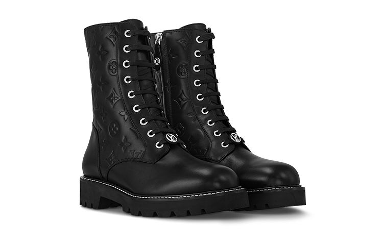 Order (W) Louis Vuitton Bottes Martin ''Territory'' Cuir Noir Confort Mi-Tuyau Casual 1ABUVN