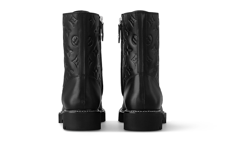 Lookbook (W) Louis Vuitton Bottes Martin ''Territory'' Cuir Noir Confort Mi-Tuyau Casual 1ABUVN