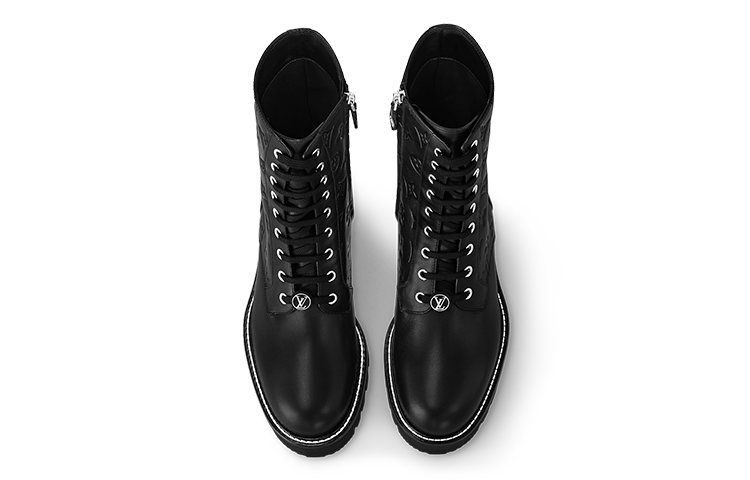 Shop (W) Louis Vuitton Bottes Martin ''Territory'' Cuir Noir Confort Mi-Tuyau Casual 1ABUVN