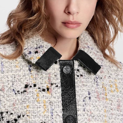 (Women) LOUIS VUITTON Tweed Pearl Collar Single-Breasted Jacket Multicolor. 1AFT90 Details for (Women) LOUIS VUITTON Tweed Pearl Collar Single-Breasted Jacket Multicolor. 1AFT90