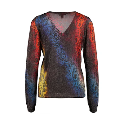 (Women) LOUIS VUITTON V-Neck Pullover Long-Sleeve Knit Sweater Multicolor RW171B