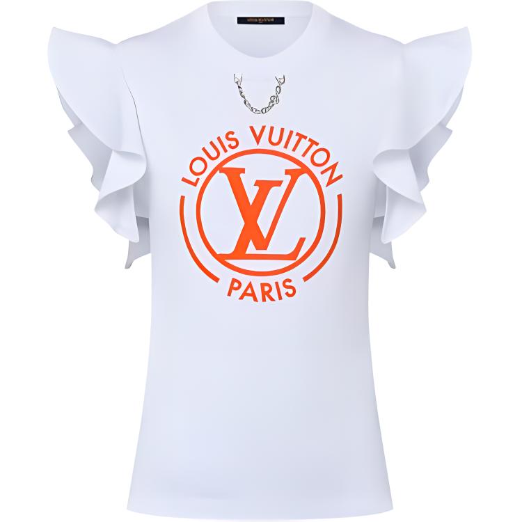 (Women) Louis Vuitton  White Logo Print Crewneck Short Sleeve T-Shirt 1AFTTI
