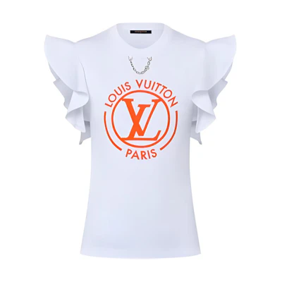 (Women) Louis Vuitton White Logo Print Crewneck Short Sleeve T-Shirt 1AFTTI