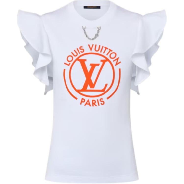 Order (W) Louis Vuitton Camiseta Blanca de Cuello Redondo con Logo Estampado y Manga Corta 1AFTTI