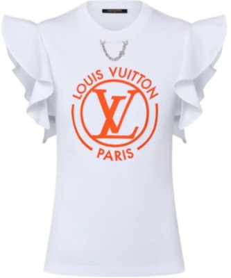 (W) Louis Vuitton Camiseta Blanca de Cuello Redondo con Logo Estampado y Manga Corta 1AFTTI Order (W) Louis Vuitton Camiseta Blanca de Cuello Redondo con Logo Estampado y Manga Corta 1AFTTI