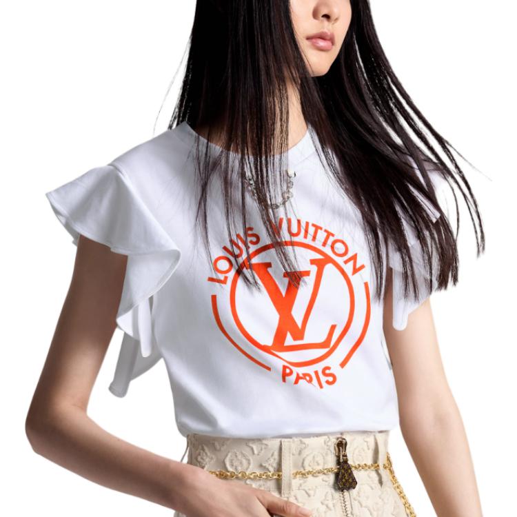 Purchase (W) Louis Vuitton Camiseta Blanca de Cuello Redondo con Logo Estampado y Manga Corta 1AFTTI