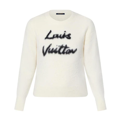 (Women) Louis Vuitton White Long Sleeve Knit Sweater with Letter Pattern 1AGBXS
